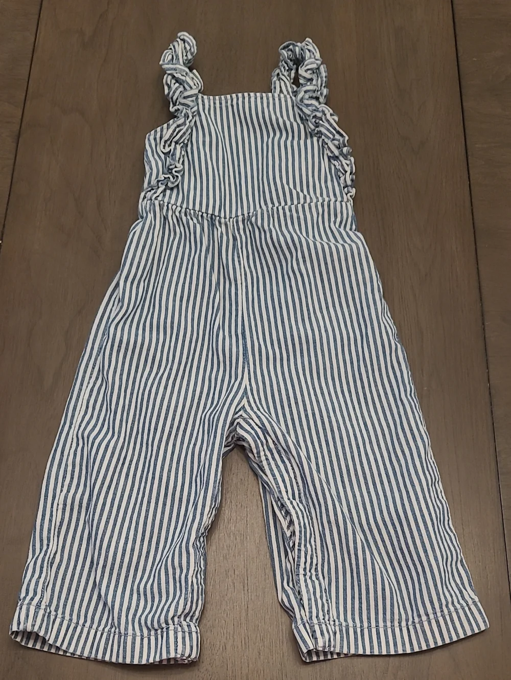 GAP Blue and White Striped Ruffle-Strap Kids Jumpsuit